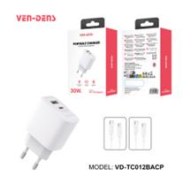Ven-Dens Dual Port Charger 30W USB-C USB-A with C-L Cable